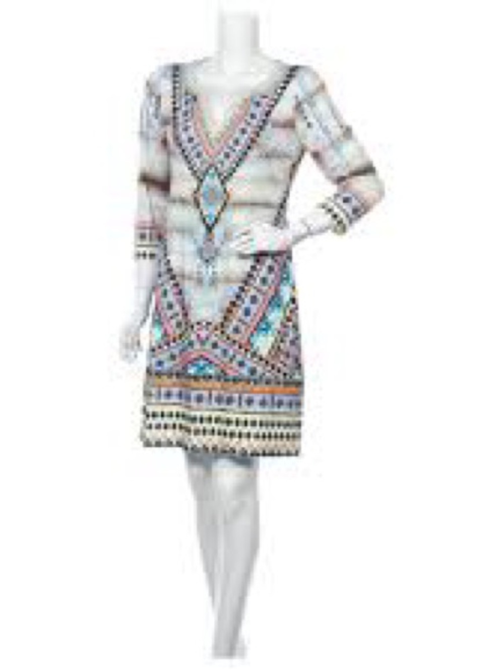 Hale Bob Multicolor Abstract Cold-Shoulder Mini Dress with Blue Accents